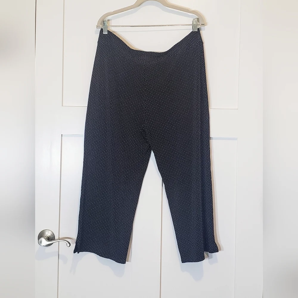 J. Jill Wearever Full Leg Cropped Stretch Pull On Pants Large Black White Rayon